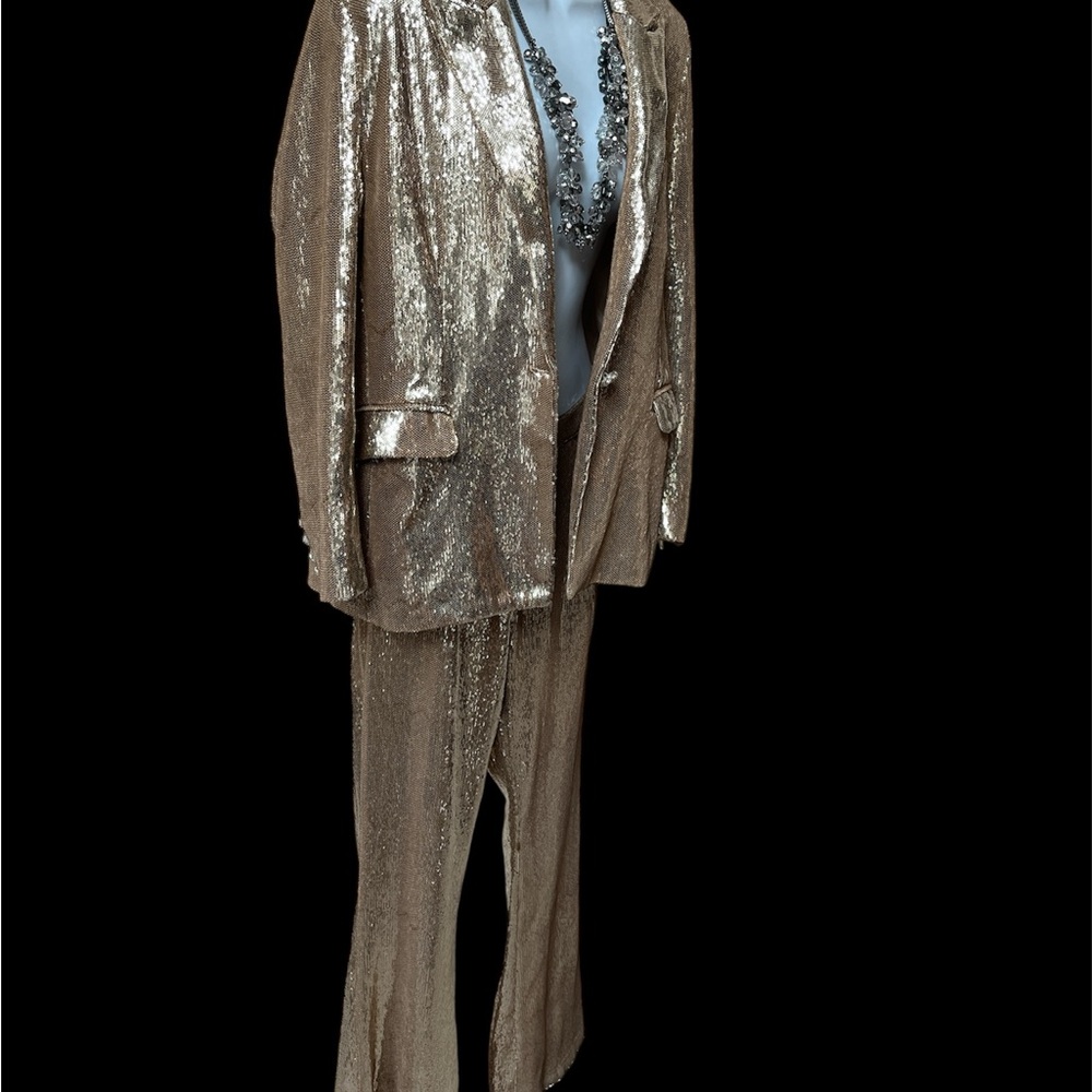 Gold Shimmering Sequins Pantsuit. Custom-made pantsuit like new